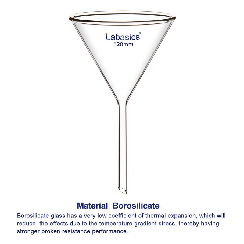 Labasics 2-Pack Glass Heavy Wall Funnel Borosilicate Glass Funnel, Short Stem 120 mm Diameter, 120 mm Stem Length - Image 4